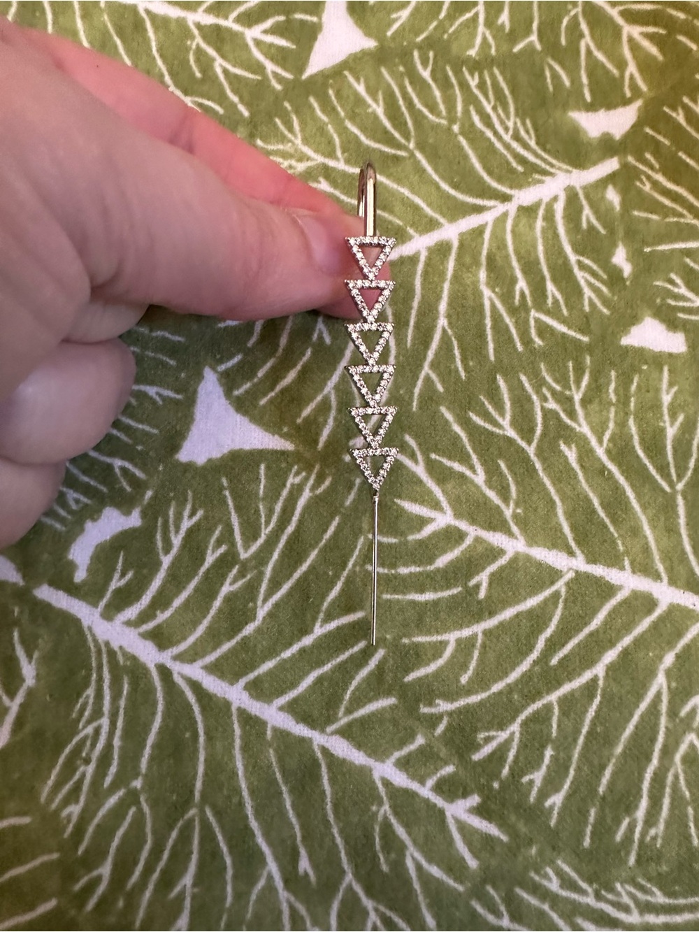 Silver Triangle Drop Over Ear Earring - Sparkling Geometric Threader